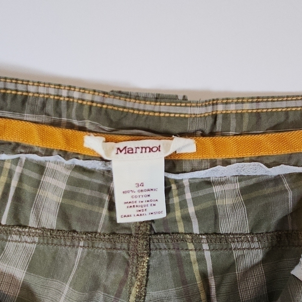 MARMOT Cargo Shorts Mens 34 Green Casual Outdoors Hiking Pockets Cotton Plaid - Picture 3 of 10